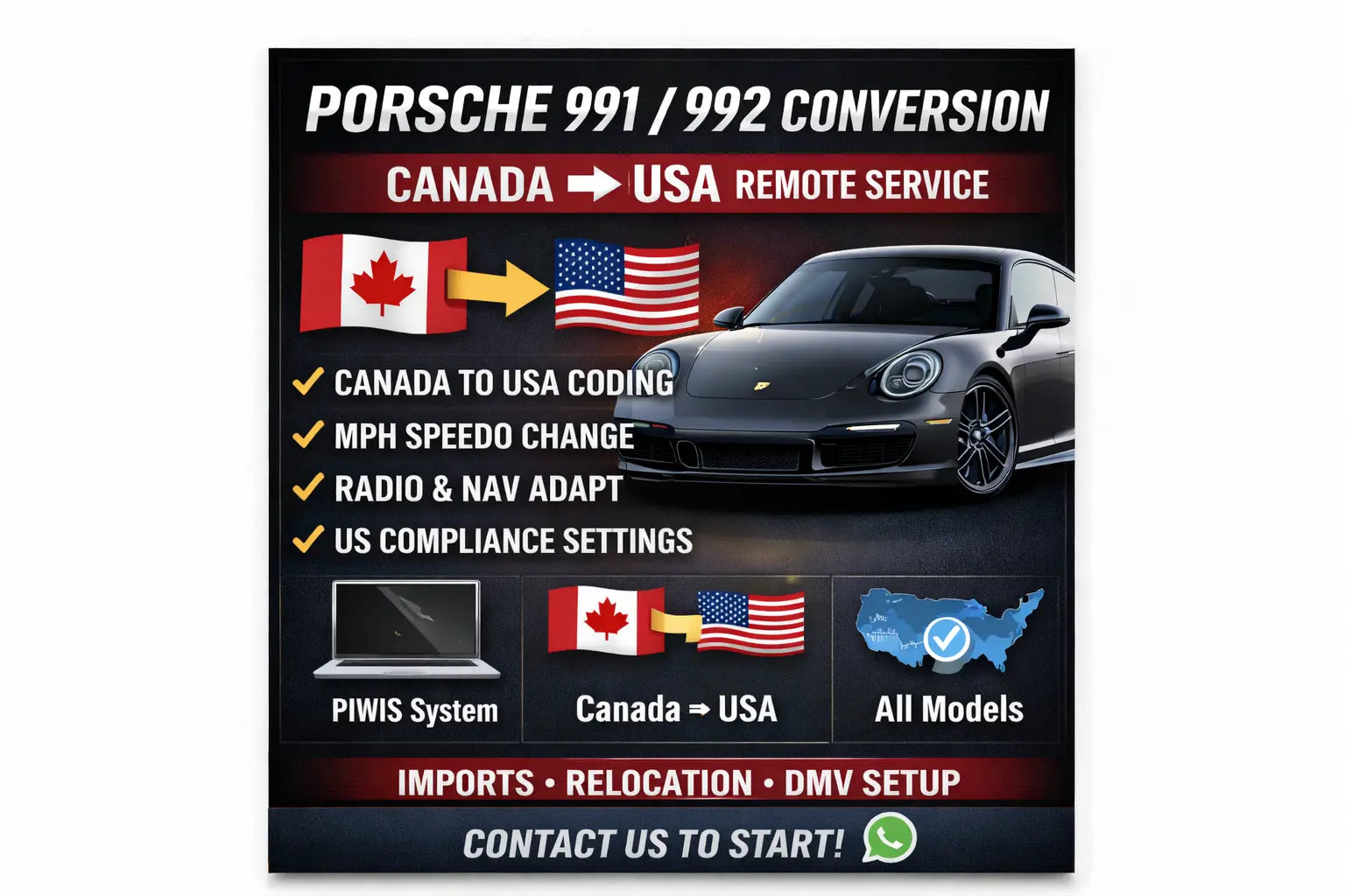 🏁 PORSCHE 991 / 992 CONVERSION CANADA TO USA - REMOTELY VIA TEAMVIEWER QUANTUM OBD