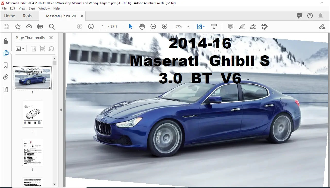 Maserati Ghibli’S 2014-2016 3.0 BT V6 Workshop Manual & Wiring Diagram Manual QUANTUM OBD