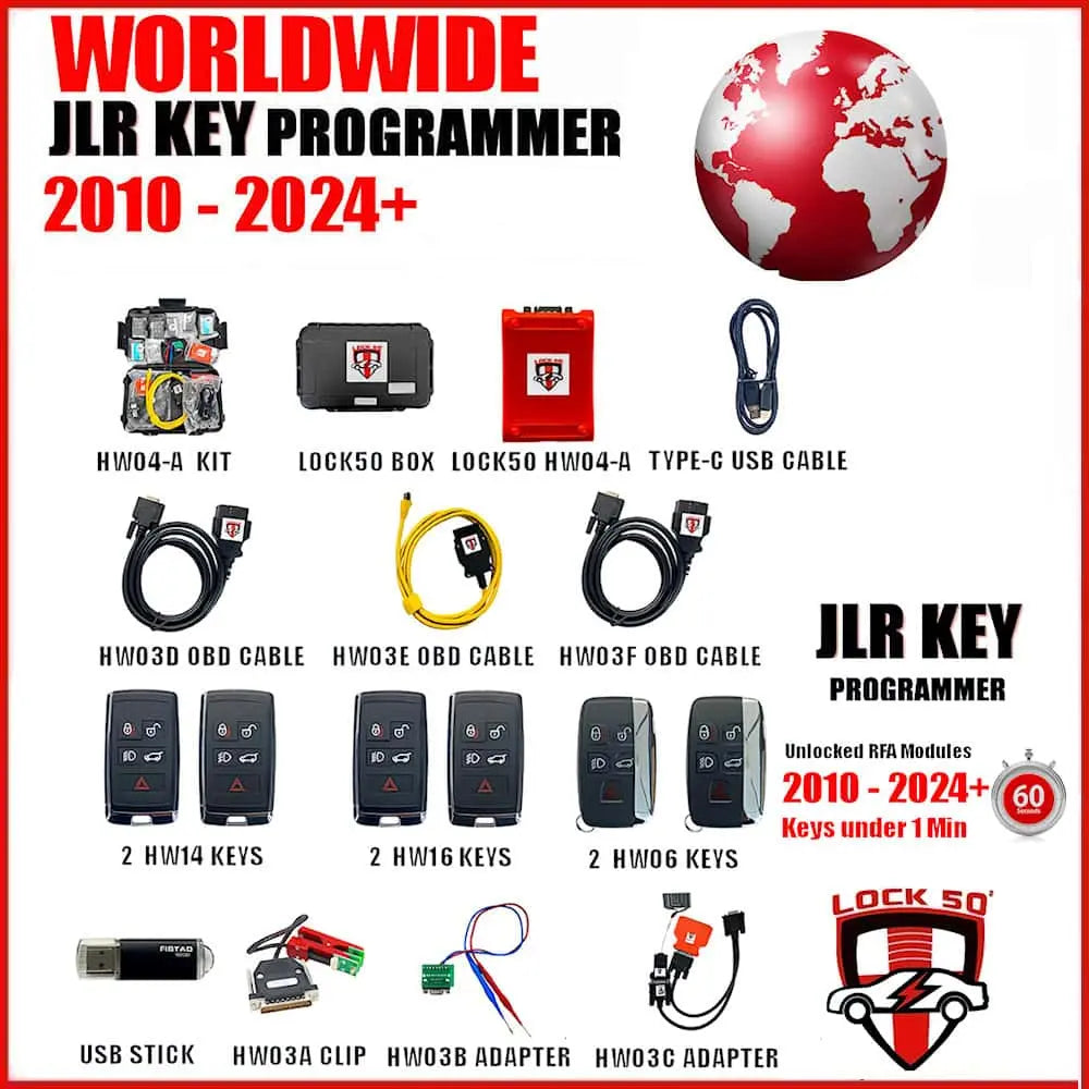 JLR KEY Lock50 OBD Link Tool HW04-A (2017 to 2025+) Unlocked RFA Modules No Module Change Needed JPLA + K8D2 + M9R3 Use the OBD Device to Make keys QUANTUM OBD