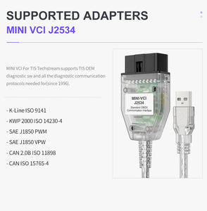 MINI VCI FOR TOYOTA TIS Techstream MINIVCI With FT232RQ/FT232RL Chip J2534 Minivci Diagnostic Cable