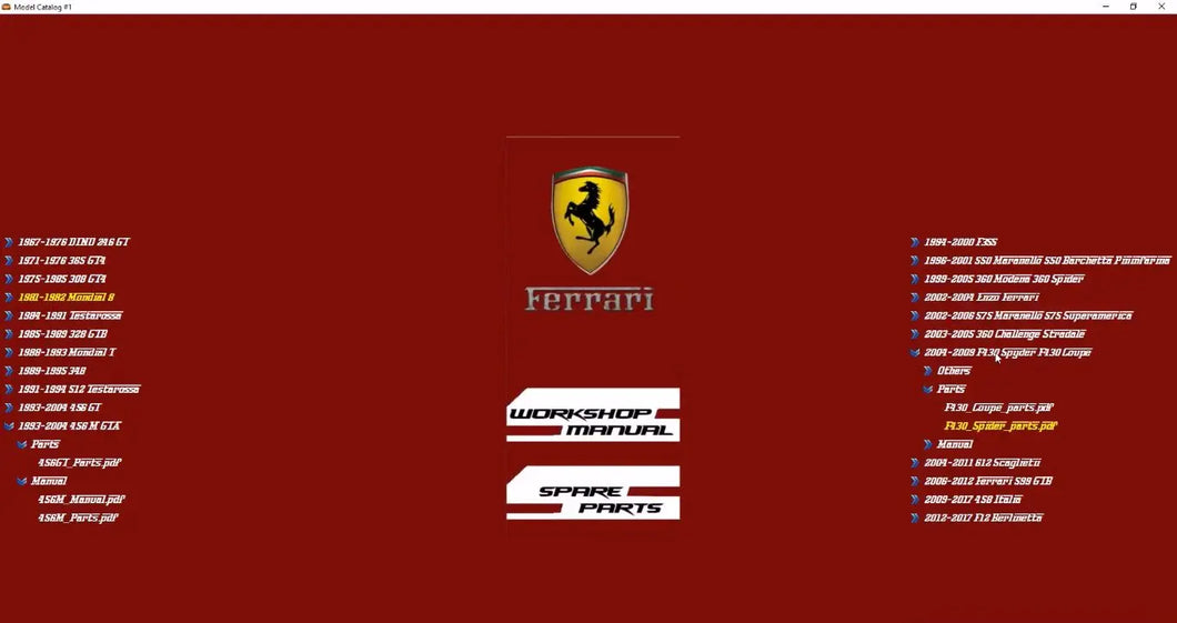 Ferrari Full Set Manual & Parts Catalog SOFTWARE [1967-2017]