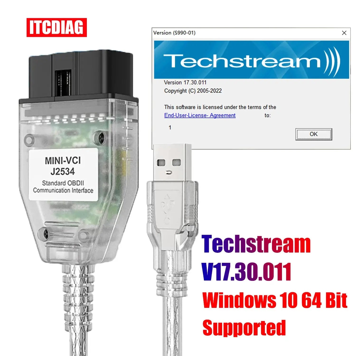 MINI VCI FOR TOYOTA TIS Techstream MINIVCI With FT232RQ/FT232RL Chip ...